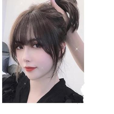 Imagem de Clip in Bangs para mulheres - Peruca de cabelo sintético natural preta reta arejada, peruca franja em extensões de cabelo para uso diário e festa