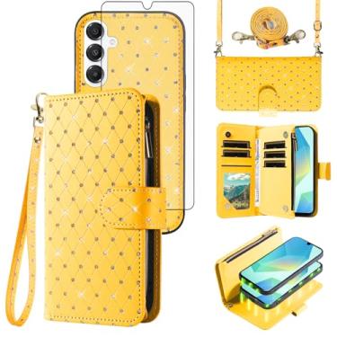 Imagem de Asuwish Capa carteira compatível com Samsung Galaxy A16 5G/4G com zíper e protetor de tela de vidro temperado alça transversal com glitter flip porta-cartões capa para celular A 16 16A SM-A166U