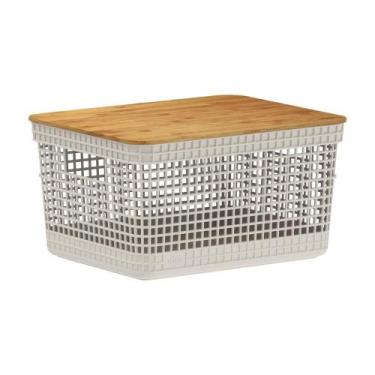 Imagem de Cesto Organizador com Tampa de Bambu (8 Litros) Off White - Ou, Off Wh