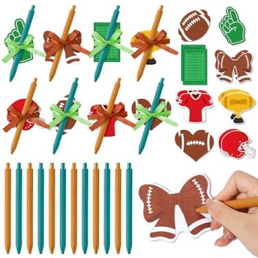 Imagem de BkeeCten Conjunto de notas adesivas de futebol – Bloco de notas adesivas de dia de jogo de futebol com fitas de poliéster e canetas esferográficas para escola, estudo, marcação, escritório