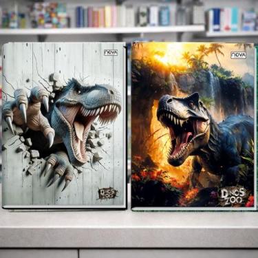 Imagem de Caderno Brochura Dinos Zoo 1/4 96 Folhas Capa Dura Estampas Variadas -