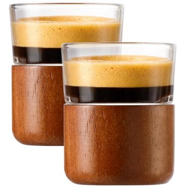 Imagem de USEEKRIL Conjunto de 2 xícaras de café expresso, copos de madeira de 80 ml, copos de shot, copo de leite com alça, vidro transparente, acessórios de café expresso para máquina, pequeno