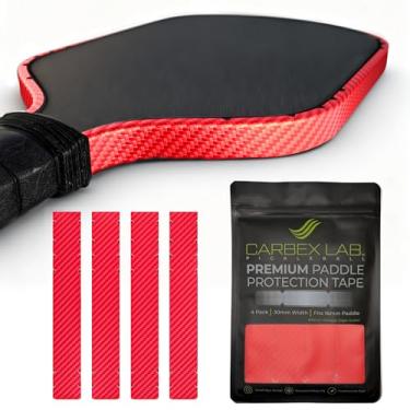 Imagem de Carbex Lab Fita protetora de borda Pickleball – vermelho carbono – 30 mm de largura para remo de 16 mm – Pacote com 4 tiras de vinil PU – envoltório de borda durável, escudo sem rugas, acessório