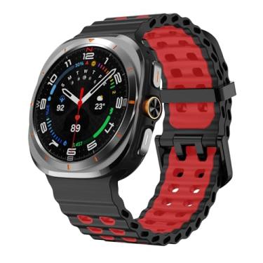 Imagem de KGFCE Faixa marinha para samsung galaxy watch ultra cinta 47mm acessórios esporte silicone correa pulseira para galaxy watch7 ultra 47mm cinta(Black-Red)