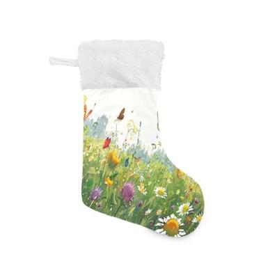 Imagem de ATTX Meias de Natal de flores silvestres em aquarela, suportes de presente brancos de pelúcia para decorações de festas de fim de ano (17,7 polegadas, 1 pacote) #355