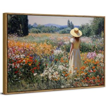 Imagem de Arte de parede em tela emoldurada country flores silvestres pinturas de paisagem vintage impressão de imagem decoração de quarto de meninas abstrato margarida papoula pôster para quarto antigo