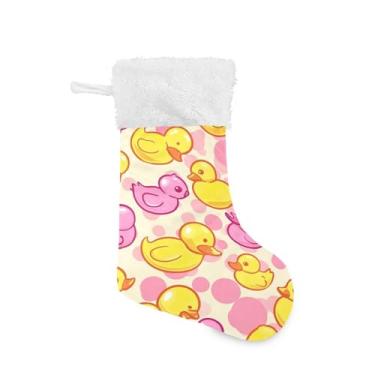 Imagem de ATTX Meias de Natal de patos rosa amarelos, suportes de presente brancos de pelúcia para decorações de festas de fim de ano (17,7 polegadas, 1 pacote) #200