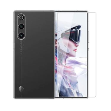 Imagem de WDMYLFTW Capa para ZTE Nubia RedMagic 10 Air + película protetora de tela de vidro temperado - Capa protetora de TPU (transparente) de silicone transparente e flexível à prova de choque (transparente)