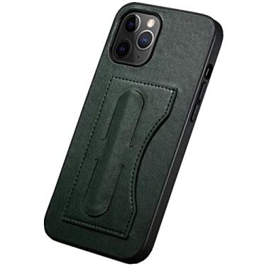 Imagem de BKUANE Capa traseira para telemóvel, capa de cartão, para Apple iPhone 13 Pro (2021) 6,1 polegadas, capa de couro genuíno à prova de choque com suporte oculto (Cor: Verde)