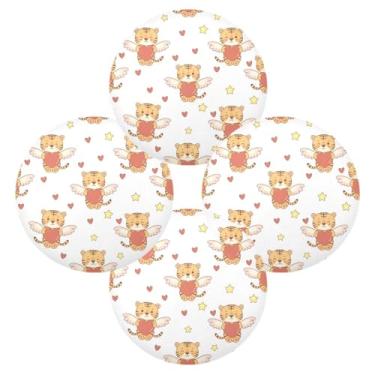 Imagem de Wassud Jogo americano conjunto de 4 tapetes redondos com asas de anjo de tigre para cozinha e jantar, tapetes laváveis e resistentes ao calor, decoração de mesa 39 cm