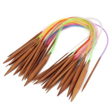 Imagem de Agulhas de tricô de bambu de ponta dupla circular lisa durável marcadas a para entusiastas de tricô Artesãos Tubo de plástico multicolorido vários tamanhos 2 mm a 10 mm 18 peças (40cm)