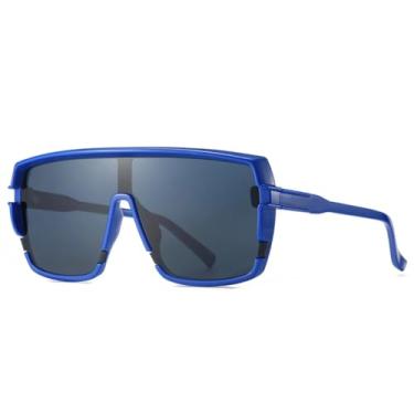 Imagem de Óculos de Sol de Luxo Oversized Unissex Estilo Vintage Esportivo (Azul e Preto)