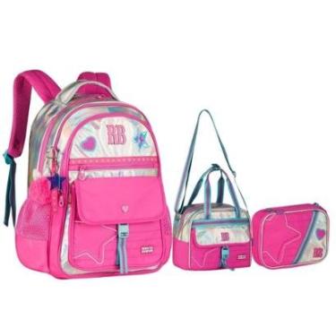 Imagem de Kit Mochila Lancheira Estojo Holográfico RB Original-Feminino
