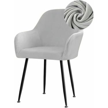 Imagem de Capas elásticas de veludo para cadeiras de jantar, com encosto curvo e apoio de braço. Capa removível para cadeira giratória de sala de jantar ou casamento.