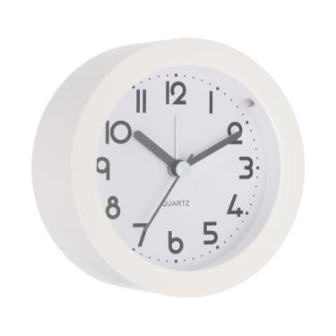 Imagem de PATIKIL Despertador analógico, despertador com luz de fundo, redondo, silencioso, movimento de quartzo sem tique-taque, operado por bateria para quarto, escritório, sala de estar, mesa, prateleira