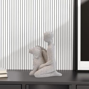 Imagem de JIALINXIA Estatuetas de homem e cachorro, estátua de resina abstrata pintada à mão, escultura memorial de decoração de quarto estética para prateleira mesa de escritório