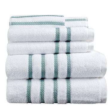 Imagem de Micro Cotton Conjunto de toalhas de banho ETHICOT Stripe Luxury 6 peças - 100% algodão, secagem rápida, extra absorvente, super macio com 2 toalhas de banho, 2 toalhas de mão, 2 toalhas de lavagem