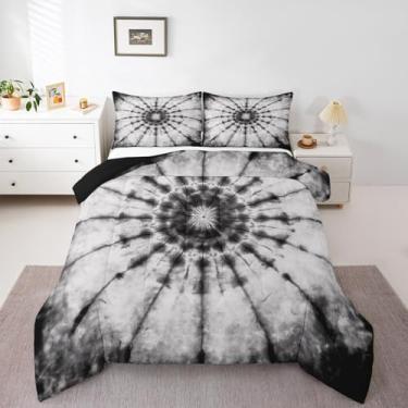 Imagem de Erosebridal Conjunto de edredom com estampa geométrica tie-dye, tamanho king, para crianças, homens, mulheres, estampa abstrata, estética, cinza, preto, edredom leve