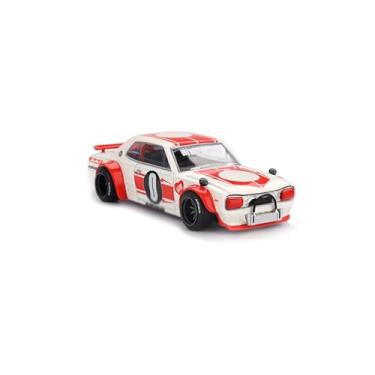 Imagem de MINI GT Skyline 2000GT-R (KPGC10) V2 RHD (Right Hand Drive) White with Red Stripes (Designed by Jun Imai) Special 1/64 Diecast Model Car KHMG211