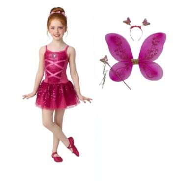 Imagem de Vestido Fantasia Infantil Fada Fadinha Pink + Kit Tiara Varinha Asa (M(3A4 ANOS))