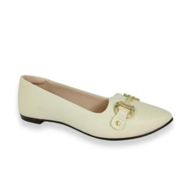 Imagem de Sapatilha Moleca Feminina Branco Off Detalhe Dourado Casual-Feminino