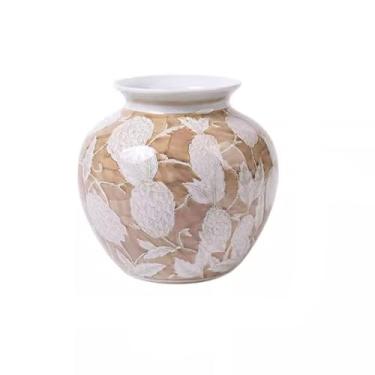 Imagem de Vaso moderno simples marrom mocha grande diâmetro vaso de cerâmica sala de estar varanda arranjo de flores secas ornamentos de flores vasos de flores