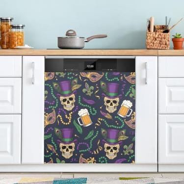 Imagem de ATTX Capa magnética para lava-louças de caveiras de carnaval | Adesivo decorativo de eletrodomésticos de 58,4 cm x 66 cm para armários domésticos e eletrodomésticos (269)
