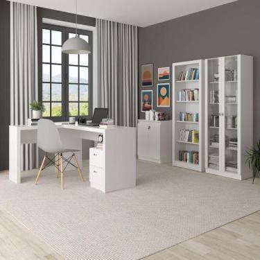 Imagem de Conjunto de Escritório com Estante, Armário, Mesa 138,5cm Formato em L