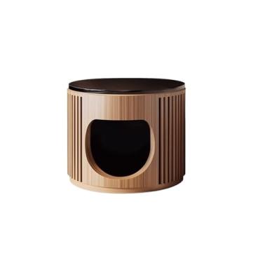 Imagem de Sofá mesa de cabeceira toda de madeira maciça redonda armário de armazenamento casa quarto mestre cabeceira pequena mesa lateral pequena