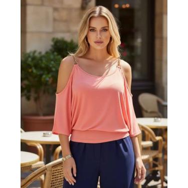Imagem de Blusa Femenina Viscolaycra Ombro Vazado De Corrente Alcinha - modanasc
