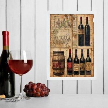 Imagem de Quadro Decorativo Vintage Garrafas De Vinho 24X18Cm - Vidro