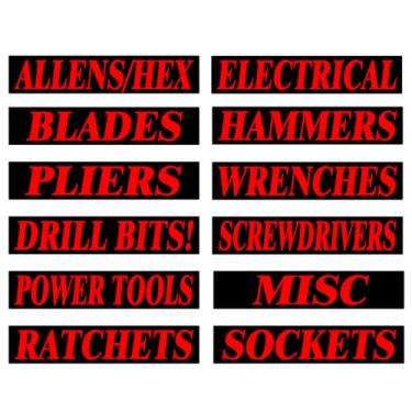 Imagem de Pacote com 12 etiquetas magnéticas de metal | Caixa de ferramentas reutilizável impressa para organizar acessórios | Etiquetas magnéticas fortes para caixas de ferramentas, carrinhos, gavetas e