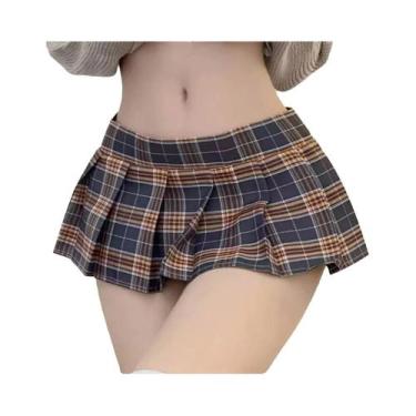 Imagem de Uniforme Sexy De Escolar JK Com Mini Saia Plissada Em Xadrez Para Mulh