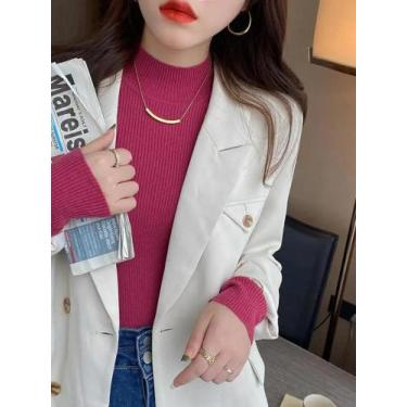 Imagem de Suéter Feminino Slim Fit De Tricô Para Outono Inverno Com Gola Alta Vi