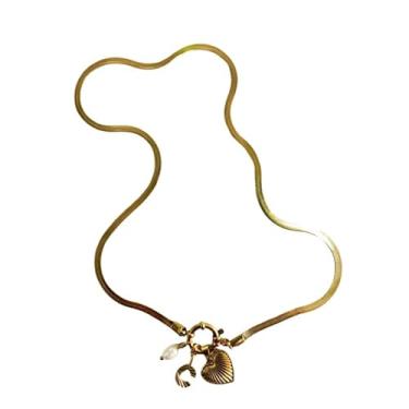 Imagem de tincolia Colar feminino de aço inoxidável estilo europeu e americano corrente de osso de cobra com pingente de coração de 26 letras