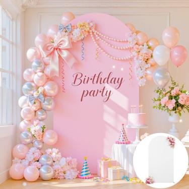 Imagem de Capa de arco rosa branca de 1,8 m com elástico e elastano para chá de bebê, meninas, festa de aniversário, chá de noiva, balão, suporte de arco, decoração de banquete, foto de fundo