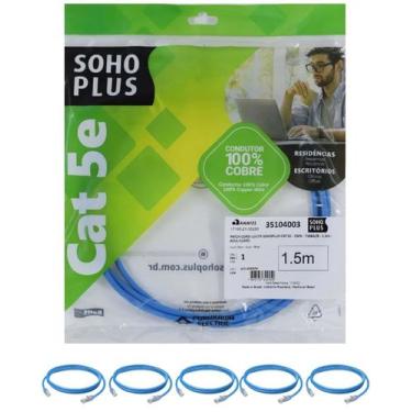 Imagem de 5 Patch Cord U/utp Furukawa Sohoplus Cat5e Cmx 1.5m Azul-Claro