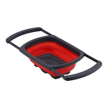 Imagem de Cesta de drenagem dobrável Grcfumo, cesta de drenagem dobrável, peneira para cozinha para drenagem rápida e limpeza completa de frutas e vegetais (Vermelha)