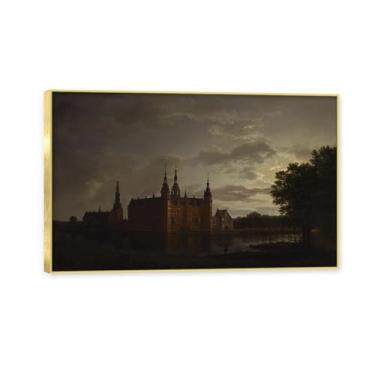 Imagem de NHLDZYH Moldura dourada. Trabalho mestre do romance norueguês, réplica de quadro de J. C. Dahl, paisagem atmosférica, arte de parede com moldura para biblioteca ou sala. (Paisagem 43). 40 x 64 cm.