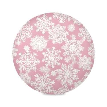 Imagem de STAYTOP Lindos jogos americanos redondos de flocos de neve de Natal, 6 peças, tapetes de mesa antiderrapantes fáceis de limpar para casa, cozinha, churrasco, festa, decoração de mesa