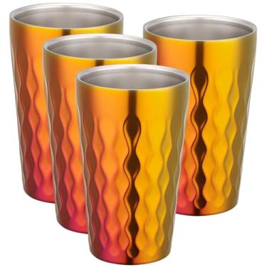 Imagem de Beasea Copos de aço inoxidável, pacote com 4 copos de aço inoxidável de 335 ml, empilhável, parede dupla, isolado, copos para casa, restaurante, escritório, festa, acampamento, - ouro vermelho