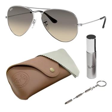 Imagem de Ray-Ban Óculos de sol RB3025 AVIATOR GRADIENT em forma de piloto para homens e mulheres com kit oficial RAYBAN Eyewear, Armação prateada polida | Lente gradiente cinza, 62 mm