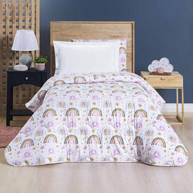 Imagem de Edredom Joy Kids Infantil Solteiro 01 Peça Micropercal 200 Fios Dupla Face Estampado - Rainbow Rosa - 100% Poliéster