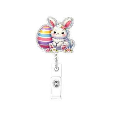 Imagem de Carretel de crachá de páscoa porta-crachá de coelhinho, clipe retrátil, ovos coloridos, carretel de crachá de enfermeira, coelhinho, porta-crachá retrátil com clipe de jacaré giratório de 360° para
