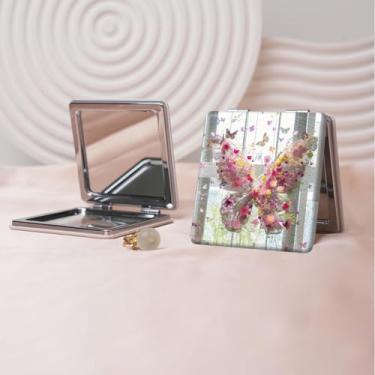 Imagem de Espelho de maquiagem portátil da série Millennium Y2K, mini espelho de maquiagem portátil dobrável, espelho de contorno quadrado portátil de dupla face, adequado para todos usarem em várias ocasiões