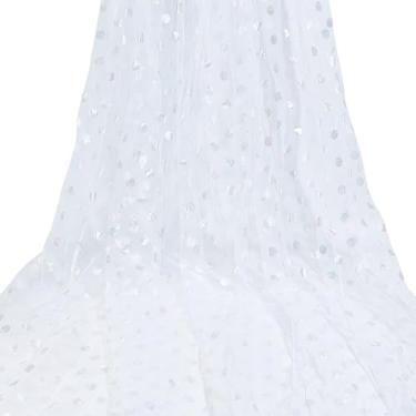 Imagem de FINGERINSPIRE Tecido de tule com bolinhas brancas de 2,19 m de largura, material de nylon transparente com bolinhas iridescentes em tule para saias tutu, decorações de festa e laços