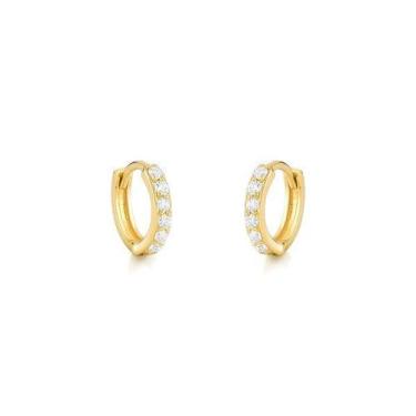 Imagem de Brinco Argola de Ouro e Moissanites pequeno - Safira, Único