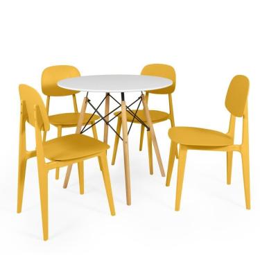 Imagem de Conjunto Mesa De Jantar Redonda Eiffel Branca 80cm Com 4 Cadeiras Itália - Amarelo
