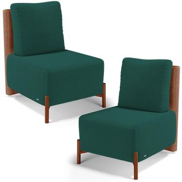 Imagem de Kit 02 Poltronas Decorativas Sala De Estar Living Hungria L02 Couríssimo Camel Bouclê Verde - Lyam