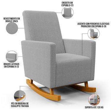Imagem de Poltrona De Amamentação Com Balanço Ravena W01 Bouclê Cinza - Lyam Decor